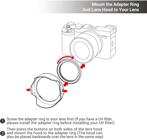 Miniatura 6 de Parasol reversible para lente Nikon NIKKOR Z 1.102 in f2.8 SE/Z 1.575 in f2, Fujifilm Fuji XC 0.591-1.772 in F3.5-5.6 OIS PZ/XF 0.709 in f2 R lente