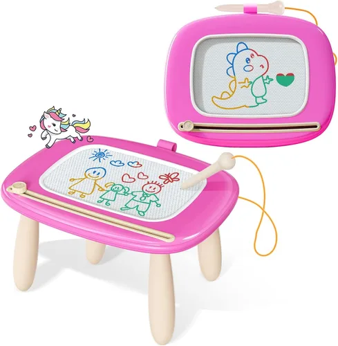 Kikidex Juguetes para niños pequeños de 1 a 3 años, tablero magnético resistente, reutilizable, sin ensuciar, juguetes educativos de aprendizaje Rosa