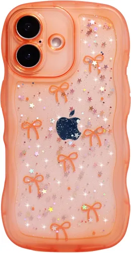 Miniatura 76 de Qokey Funda para iPhone 12 Pro Max de 6.7 pulgadas, diseño de onda rizada, borde transparente, brillante con purpurina, estrella brillante, bonita