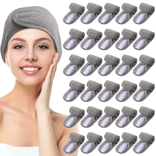 Miniatura 9 de Hoteam Paquete de 30 diademas de spa, esteticista facial para mujeres, ajustable, maquillaje, deportes, ducha, toalla elástica con cinta (negro)