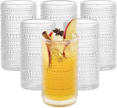 Miniatura 9 de Juego de 6 vasos para beber Hobnail de 12 onzas, juego de cristalería multiusos transparente, vasos decorativos y elegantes para bar, cocina