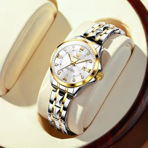 Miniatura 7 de OLEVS Relojes de diamante de lujo pequeños para mujer - Pulsera de acero inoxidable, impermeables, analógicos, luminosos, con fecha, relojes