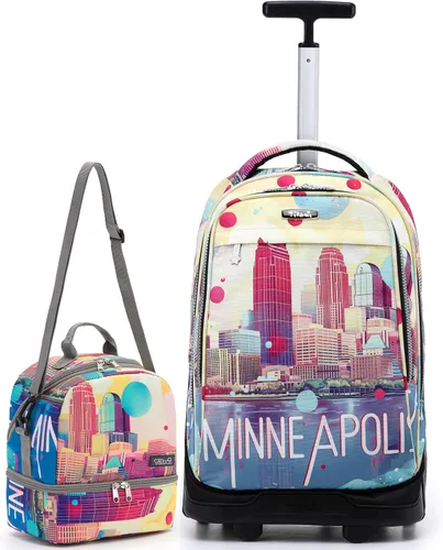 Miniatura 45 de NEW TILAMI Mochila con ruedas de 19 pulgadas con bolsa de almuerzo para niñas y niños, mochila para laptop con ruedas, bolsa de mano duradera