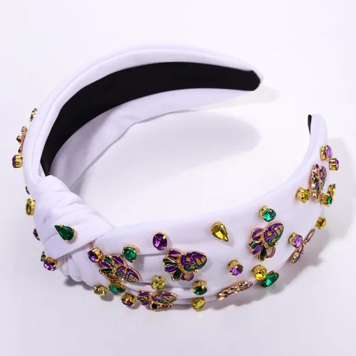 Miniatura 8 de PHALIN Diadema de Mardi Gras para mujer, accesorios de carnaval de Mardi Gras, corona de flor de lis, diadema con diamantes de imitación y perlas