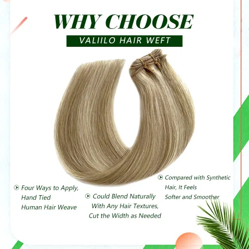 Miniatura 2 de Extensiones de trama de cabello humano real, para coser, con mechas rubias, cabello Remy marrón cenizo mezclado con rubio platino, atado a mano - 14