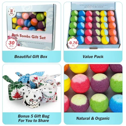 Miniatura 2 de Juego de 30 bombas de baño de regalo, mini bombas de baño orgánicas naturales, hechas a mano con rica efervescencia, regalo de cumpleaños