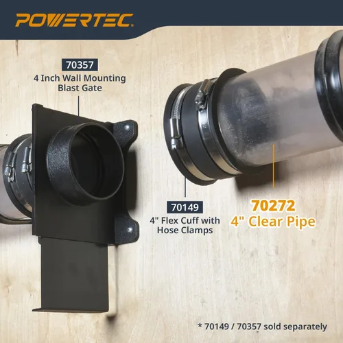 Miniatura 3 de POWERTEC Tubo de PVC transparente de 4 x 36 pulgadas de largo, 4 tubos de plástico rígido, tubo redondo compatible con accesorios de recolección