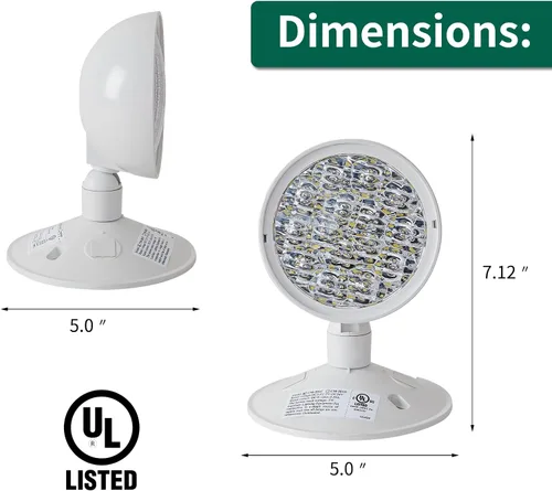 Miniatura 3 de TANLUX Iluminación de cabeza remota de emergencia, 1 paquete de luz de emergencia de un solo cabezal, certificación UL, entrada de voltaje múltiple
