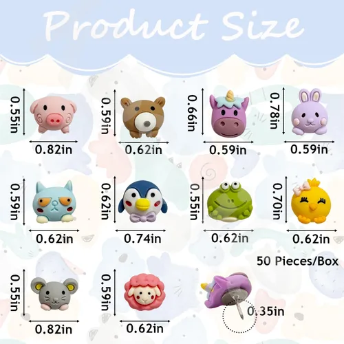 Miniatura 2 de 30 piezas de alfileres de empuje decorativos con forma de animales, tachuelas lindas de animales para tablero de corcho, pared de fotos, mapa