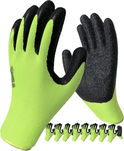Miniatura 9 de Guantes de seguridad recubiertos para el trabajo, paquete de 8 pares, agarre firme, uso general y jardinería, para hombres y mujeres (talla S, rojo)