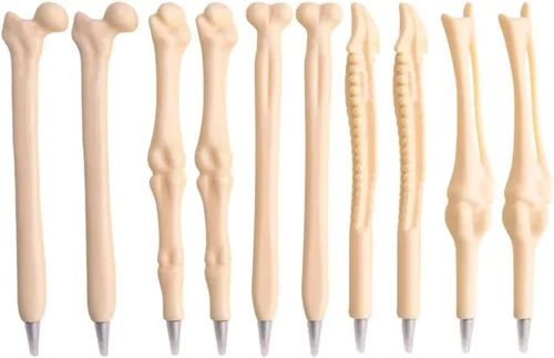 Bolígrafos con forma de hueso, bolígrafo de dedo con forma de calavera, bolígrafo de tinta negra de 0.028 in, bolígrafo anatómico de hueso beige
