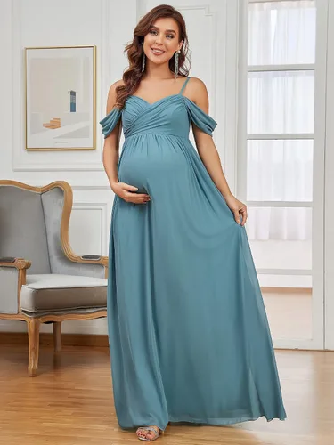 Miniatura 4 de Ever-Pretty Vestido de fiesta formal de maternidad con cuello en V y mangas cortas con tirantes delgados fruncidos 20809-EYUS