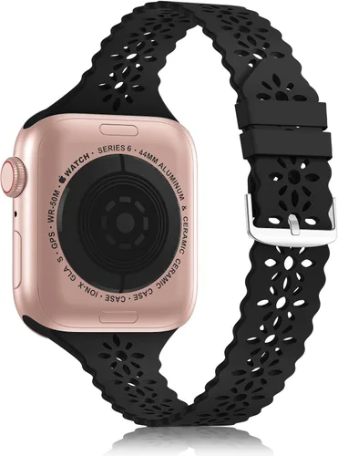 Miniatura 9 de Bandiction - Paquete de 4 correas de silicona de encaje compatibles con Apple Watch de 38mm 40mm 41mm 42mm 44mm 45mm 46mm 49mm, correa delgada