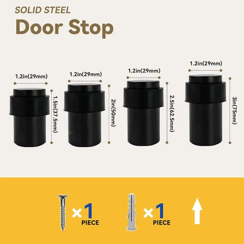 Miniatura 4 de KHTUMEWARE Paquete de 6 topes de puerta de piso de 1-1/2 pulgadas, tope de puerta negro mate, protector de pared para puerta comercial, cuña