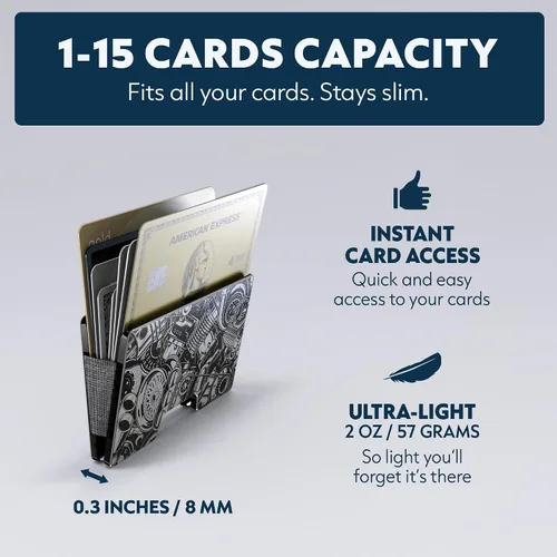 Miniatura 32 de Cartera de aluminio impresa 2.5D para hombres: clip delgado para dinero y tarjetero con barniz selectivo táctil. Bloqueo RFID mejorado, compacto