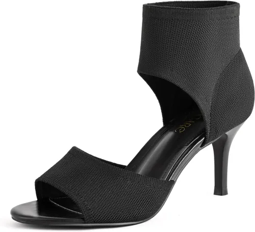 Miniatura 19 de Tacones de Puntera Abierta para Mujer, Sexys Tacones de Aguja de 3 Pulgadas, Sandalias de Tacón para Mujer con Puntera Abierta, Amplias, de Tejido