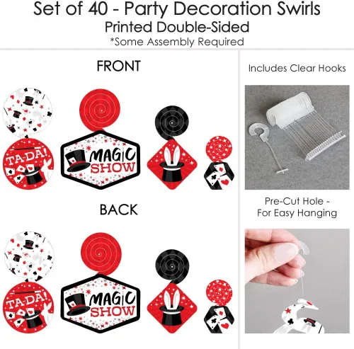 Miniatura 6 de Big Dot of Happiness Ta-Da, Magic Show - Decoración mágica para colgar en fiestas de cumpleaños, espirales de decoración de fiesta, juego de 40