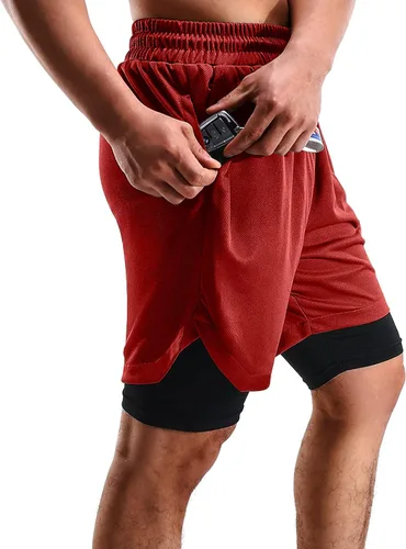 Miniatura 5 de FIONECA 2 in 1 Mens Shorts Casual 2 Pack, Running Gym Shorts for Men 7 Inch, Workout Shorts Men with Pockets &Towel Loop