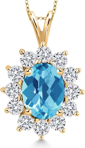 Miniatura 50 de Gem Stone King Collar con piedra natal ovalada de plata chapada en oro amarillo de 18 quilates, ovalado de 0.315 x 0.236 in, collares con colgante