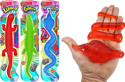 Miniatura 7 de JA-RU Lagarto pegajoso gigante, cocodrilo, serpiente elástica (1 paquete surtido) serpiente de goma falsa para niños. Juguete para aliviar