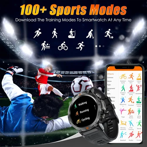 Miniatura 6 de EIGIIS Reloj inteligente militar para hombre, táctico, resistente, con linterna de llamada Bluetooth, pantalla grande de 1.45 pulgadas, monitor