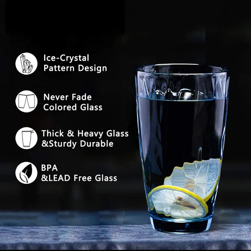 Miniatura 4 de CREATIVELAND Highball - Juego de 6 vasos de vidrio, color azul claro, para agua, cóctel, jugo, cerveza, café helado, cristalería azul transparente