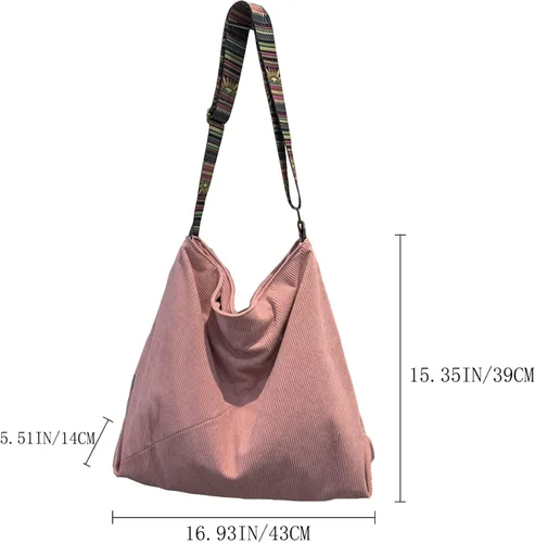 Miniatura 7 de Bolso de mano de pana para mujer, bolso de hombro grande para mujer, estilo bohemio, casual