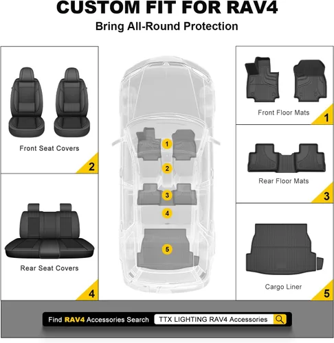 Miniatura 9 de TTX LIGHTING Alfombrillas y forro de carga para Toyota RAV4 2019-2024 2025: alfombrillas de TPE protegidas para todo tipo de clima, incluye 1ª 2ª