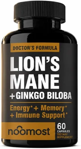 NooMost Cápsulas orgánicas de suplemento de melena de leones, con ginkgo biloba, salud cognitiva, concentración y apoyo de memoria, superalimento