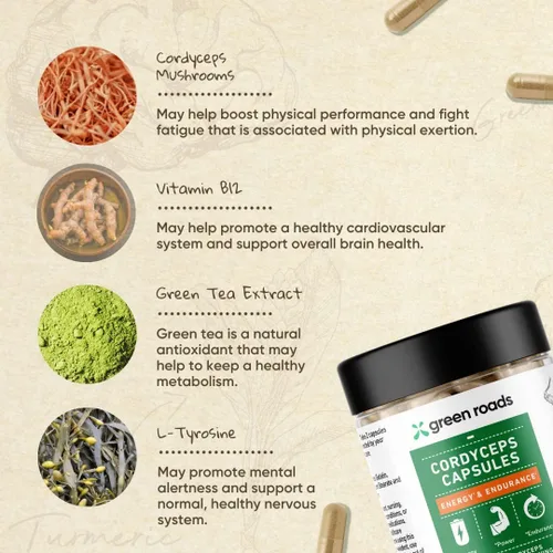 Miniatura 2 de Green Roads Cordyceps Energy & Endurance - Cápsulas de hongos (60 unidades)