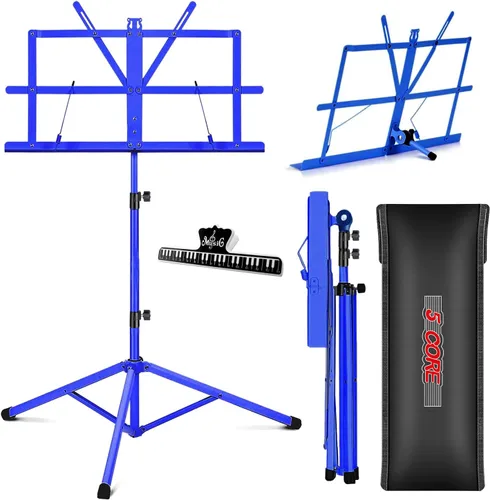 Miniatura 14 de 5 CORE Soporte de partituras portátil de doble uso para libros de escritorio, trípode ligero plegable ajustable de 52 pulgadas con bolsa de Negro