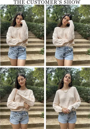 Miniatura 4 de SHEWIN Suéter casual de manga larga con cuello redondo para mujer suéter de punto ligero