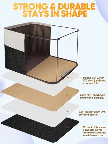 Miniatura 3 de BALEINE 1 paquete de contenedores de almacenamiento de tela para estantes, cestas de almacenamiento de lino para organizar, contenedores decorativos