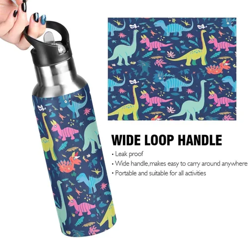 Miniatura 4 de Dinosaurs Tropical Navy Blue Insulated Stainless Steel Water Bottle with Straw 32 Oz, BPA-Free Sport Water Bottle Insulated Leakproof Water Bottles