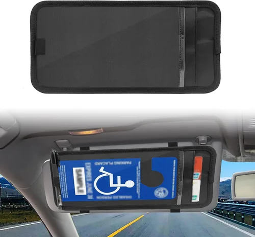 Soporte para letrero de discapacitados para automóvil, protector de letrero de estacionamiento para visera de automóvil, clip para tarjeta de Negro