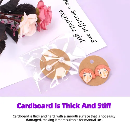 Miniatura 4 de Swpeet Juego de 600 tarjetas de exhibición de aretes de papel kraft, tarjetas redondas de 1.6 in a 1.6 pulgadas con parte trasera de aretes y bolsas