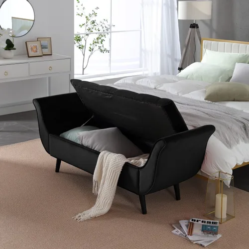 Miniatura 6 de Banco de almacenamiento de terciopelo para dormitorio, extremo de la cama con 2 almohadas, banco otomano tapizado con botones copetudos, reposapiés