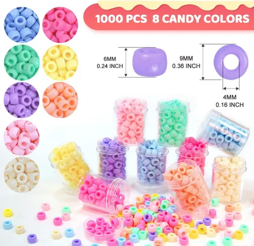 Miniatura 2 de 1000 cuentas de poni de caramelo de macarrón, cuentas para manualidades, cuentas para el cabello, suministros para cuentas, cuentas para hacer joyas