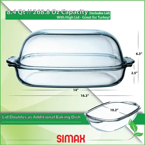 Miniatura 2 de Simax Cacerola para horno: plato de vidrio para hornear con tapa alta – Utensilios de cocina aptos para microondas, horno y lavavajillas