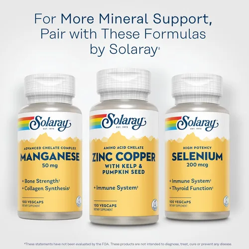 Miniatura 6 de SOLARAY Quelato de aminoácidos de zinc y cobre, suplemento de apoyo inmunológico con cinc quelado de 50 mg - hueso, piel, salud cardíaca y apoyo
