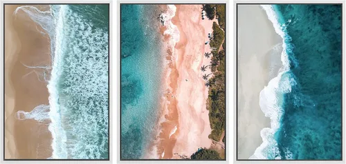 Miniatura 41 de SIGNWIN Lienzo enmarcado para pared, vista aérea de palmeras tropicales en un cielo azul, fotografía del océano costero, arte moderno, panorámico