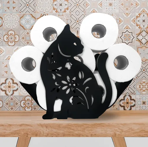 Miniatura 9 de Soportes de papel de metal para gatos, divertidos soportes de almacenamiento de papel de animales negros para interiores y cocina, almacenamiento