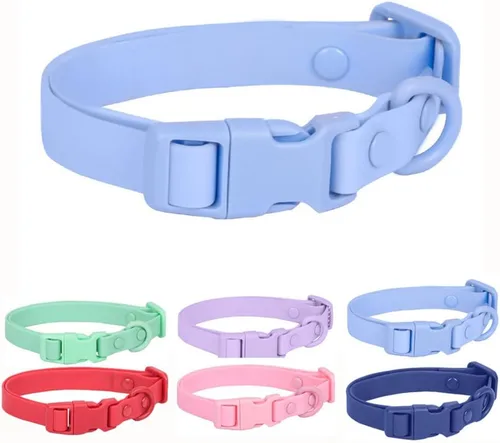 Miniatura 10 de Collar de silicona negra para perros, collares de goma de PVC de plástico impermeable, lavable con hebilla de liberación rápida, collares