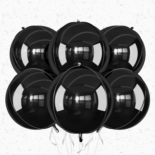 6 globos redondos negros de aluminio, globos redondos gigantes 4D, globo negro metálico de 22 pulgadas para Año Nuevo, cumpleaños, boda, graduación,