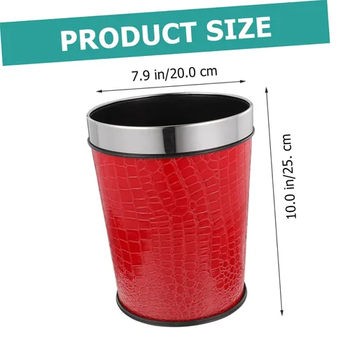 Miniatura 5 de Bote de basura de plástico rojo con cuero, 1.0 litros, para oficina y hogar