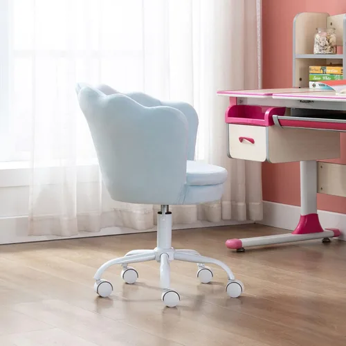 Miniatura 8 de Silla de escritorio de terciopelo para niños, bonita silla de computadora moderna tapizada, con brazo giratorio, silla de tocador ajustable
