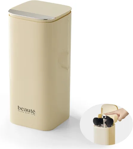 DASITON Soporte para brochas de maquillaje con tapa, organizador de brochas de maquillaje de 4 ranuras, organizador de cosméticos de maquillaje de