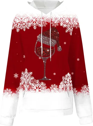 Miniatura 4 de Shiyingl Fashion Wine Glass Graphic Print Hoodies for Women Casual Long Sleeve Funny Christmas Pullover Comfy Sweatshirt Tops