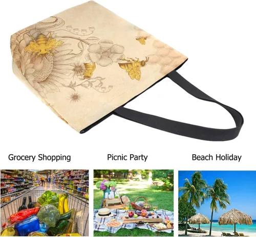 Miniatura 4 de ZzWwR Elegante bolsa de hombro extragrande con estampado para viajes a la playa, fin de semana, gimnasio, compras de comestibles.., #Sunflwoers&bee