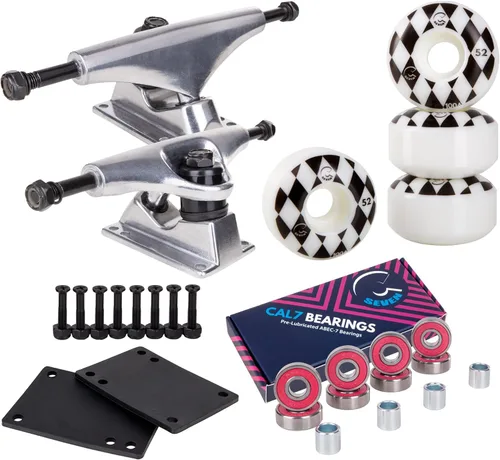 Miniatura 8 de Camiones Cal 7 de 4.803 in con ruedas, cojinetes y herrajes Camión negro + ruedas Speedway blancas